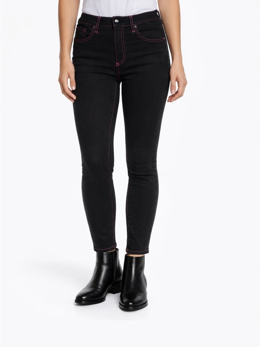 Rag & Bone High-Rise Skinny Jeans Black Pink Contrast Stitch Size 32